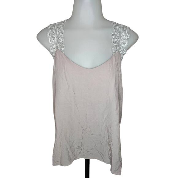 🆓 FREE Flawless Taupe Cream Lace Strap Sleeveless blouse Medium Flowy Boho - Picture 1 of 5